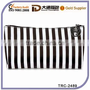 Cotton Twill Under Durable Printed Vinyl Brown&white Stripes Cosmetic Bag thumbnail-1