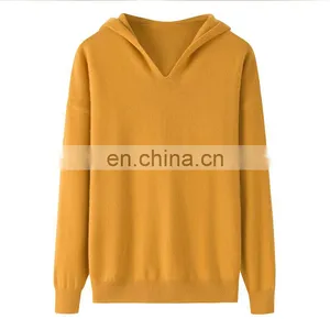 High Quality 100% Cashmere Women's Hoodie Sweater Casual Style With Inner Mongolia Knitted Weave Solid Pattern Winter Front Logo thumbnail-6