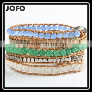 Leather Cord Glass Beads 5 Loops Bracelets, With Acrylic Beads and Stainless Steel Clasps thumbnail-1