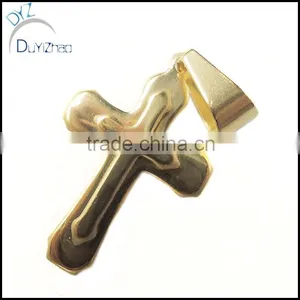 Mens Gold Tone Stainless 2Cross Pendant thumbnail-1