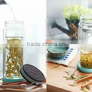 Double Wall Borosilicate Glass Water Bottle PP Material With Strainer thumbnail-6