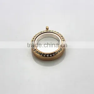 Rose Gold 316L Stainless Steel Screw Rhinestone Glass 25mm Floating Charms Locket thumbnail-3