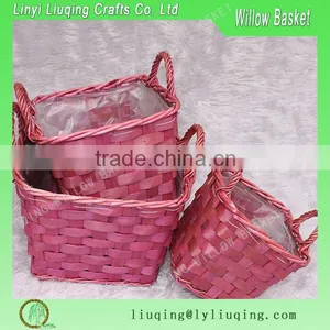 Red Color Set 3 Plant Baskets With Plastic Linner Baskets Wood Chip thumbnail-1