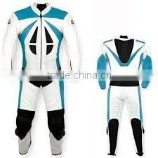 Leather Motor Bike RAcing Suit White Light Blue and Black Contrast thumbnail-1