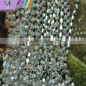 15 FEET1 Yard SS24 5mm AB Clear Crystal Gold Plated Rhinestone Chain Trims Cup Chain Wedding Garments Decoration YSCHC1032 thumbnail-3