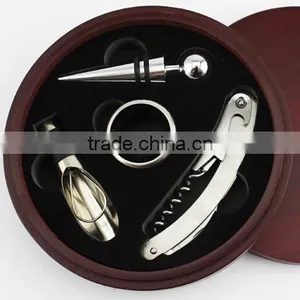 High Quality 4 in 1 Wine Set With Round Wooden Box as a Gift thumbnail-3