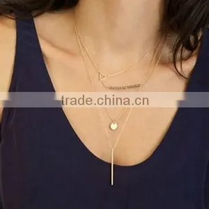 Fashion Gold Circle Paillette Crystal Bead Pendant Multi Chain Necklace Jewelry thumbnail-2