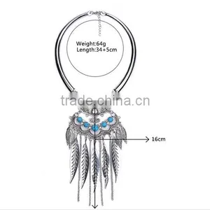 Hot Gypsy Ethnic Tribal Turkish Boho Leaves Tassels Exaggerate Necklace thumbnail-2