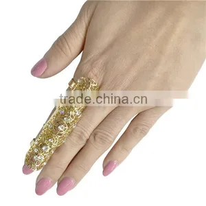 Bling Retro Silver Crystal Armor Knuckle Full Finger Long Ring thumbnail-4