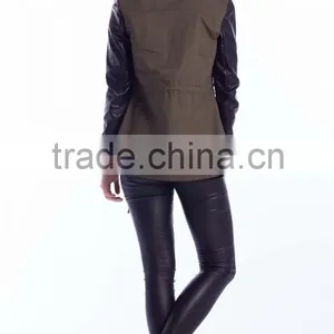 Fashion PU Sleeve Khaki Color Winter Parka Coats for Girls thumbnail-3