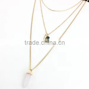 Hot Sale European And American Design Rose Gold Plated Necklace Ornaments Multilayer Emerald Crystal Color Stone Bead Neckladces thumbnail-3