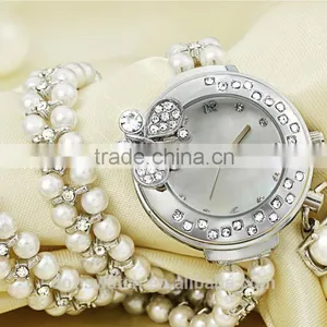 Fashin Alloy Chain Watch 2 Circles Rectangle Pearl Crystal Case Bracelet Luxury Ladies Watches thumbnail-2