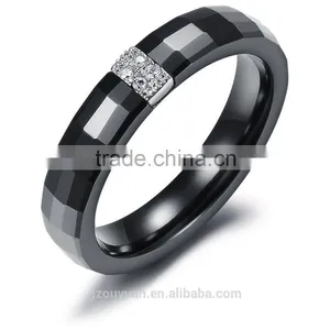 Bling Black Ceramic Ring With CZ Stones Inlaid, Women's Ceramic Ring thumbnail-1