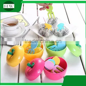 Plastic Tableware Kid Cartoon Apple Shaped Fruit Fork Set thumbnail-3