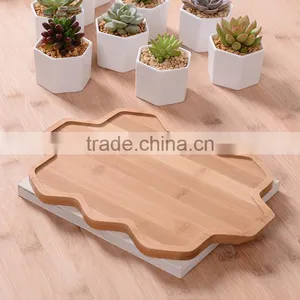 Zakka Combination Potted Six Sides Indoor Glazed Pottery Planters With Bamboo Tray thumbnail-3