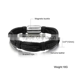 2017 New Stainless Steel Jewelry Leather Braided Bracelet for Men thumbnail-5