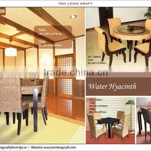 Water Hyacinth Dining Set, Dining Table and Dining Chair With Glass and Wooden Frame thumbnail-1