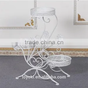 3-Tiered Scroll Decorative Metal Garden Patio Standing Plant Flower Pot Rack Display Shelf Holds Wrought Iron Flower Stand thumbnail-4