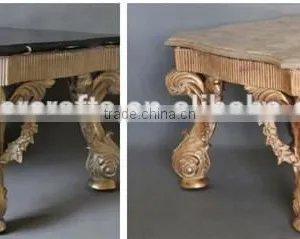 Champagne Gold Coffee Table With Marble Top, French Furniture thumbnail-3