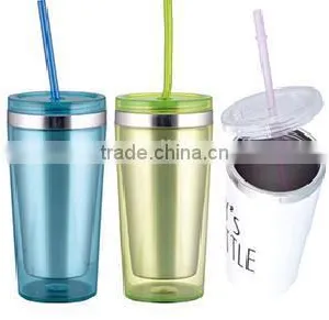 280ml/350ml/450ml Stainless Steel Inner Steel Outer Plastic Double Layer Cup With Straw thumbnail-4