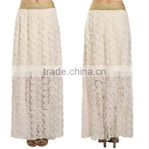 Off White / Cream Floral Skirt Women's Latest Long Skirt Design 2017 thumbnail-1