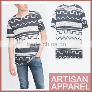 Geometric Print T-shirt With Short Sleeves and Round Neck Low MOQ O-neck Cotton t- Shirt for Men Printing t Shirt thumbnail-1