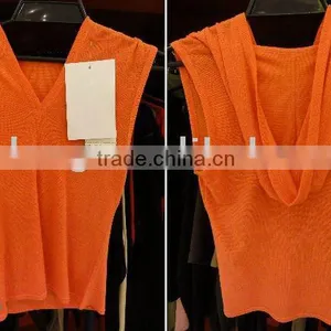 Ladies Orange Sleeveless Merino Hooded Tank Top With 100% Merino Wool thumbnail-1