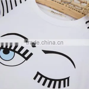 Women Creative Face Eyes Cotton Causal t Shirt thumbnail-2