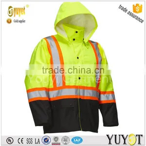 DOUBLE COLOUR SAFETY RAIN JACKET WITH SNAP-OFF HOOD thumbnail-1