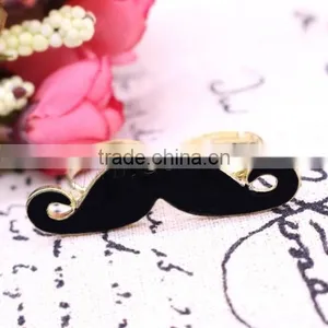 New Adjustable Zinc Alloy Double Finger Ring With Mustache Finger Rings Gold Color thumbnail-2