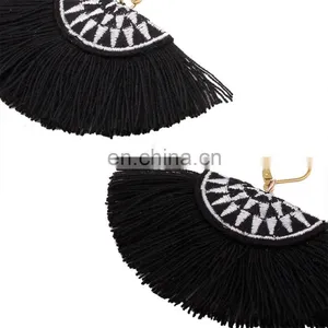 Hot Sales Big Black Semicircle Tribal Embroidery Earrings thumbnail-3