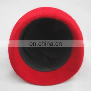 New Fashion Wholesale Ladies Red Straw Fedora Hat With Real Fur Pom Pom thumbnail-6
