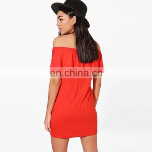 Top Selling Custom Clothes Casual off Shoulder Plain Mini Dress thumbnail-5