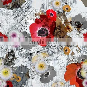 Flower Design 100% Polyester Digital Printed Soft Velvet Sofa Fabric thumbnail-1