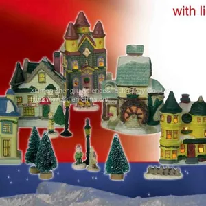 Snow Village With Lighting -17pcs Play Snowman Polyresin Christmas House Decoration thumbnail-2