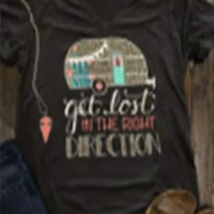 Printed V-neck T-shirt With Short Sleeves thumbnail-1