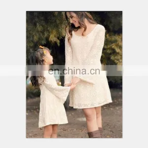 2019 New Fashion Autumn Women Dress Flutter Sleeve Fashion White Lace Mother Girls Dresses (this Link for WOMAN) thumbnail-1