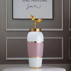 Modern Simple Fashion Gild Pink White Ceramic Flower Vase For Artificial Flower Decor thumbnail-4