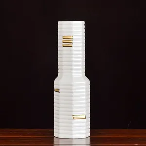 Modern Simple Gild Coral Fashion Fresh White Ceramic Vase For Showroom Club Decor thumbnail-2