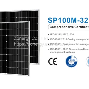 Zonergy 100w Solar Cells Panel Monocrystalline Mono PV Photovoltaic Module Power Oem Price thumbnail-1