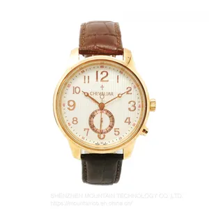Stainless Steel Case Fashion Man Watch Genuine Leather Dual Time Quartz Watch thumbnail-1