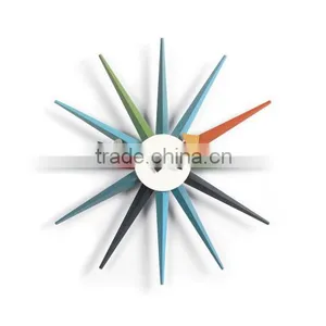 Solid Wood Wall Clock Multi Coloured Sunburst Clock Wall Mounted Clock thumbnail-1