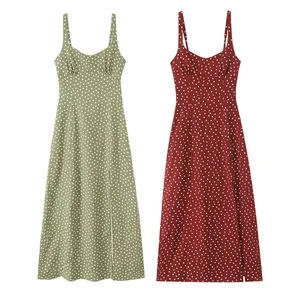 Women's Fashion Slim-Fit Blended Polka Dot Midi Dress thumbnail-4