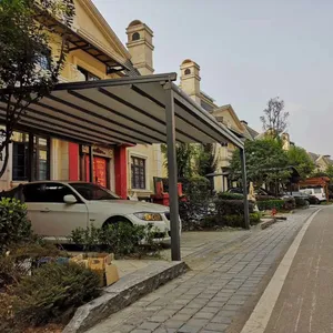 Retractable Fabric Roof Aluminum Carport With LED Lights, Modern Outdoor Canopy for Villa Parking & Driveway thumbnail-2