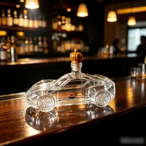 China Huaqi Glass Sports Car Shaped Whiskey Decanter With Crown Lid, Novelty Glass Liquor Bottle for Bar Gift thumbnail-3