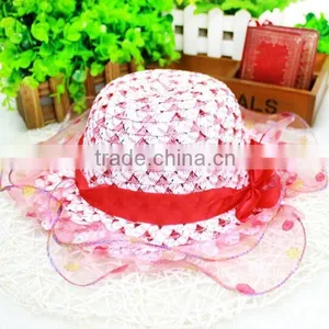 Factory Price Lace Cheap Sun Visor Hat for Kids Children Sun Visor Hat With Bowknot Shading Straw Hat 6colors thumbnail-3