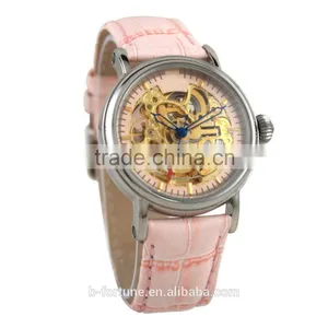 SA8139 IP Rose Gold Vintage Leather Strap Skeleton Auto Watch thumbnail-4