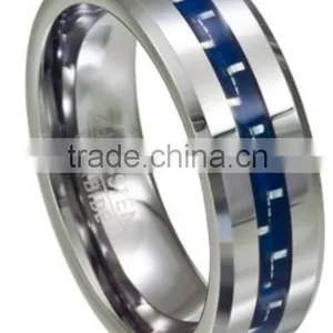 High Quality Tungsten Finger Ring With Blue Carbon Fiber thumbnail-1