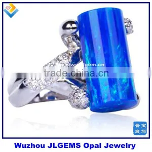 Sleepy Blue 9*18MM Cylindrical Opal Ring Fashion 925 Sterling Silver Jewelry Royal Ring thumbnail-1