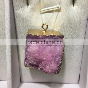 Druzy Quartz Natural Stone Irregular 18K Gold Plated Raw Stone Pendant Necklace For Women Quartz Necklace thumbnail-1